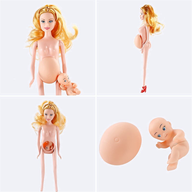 FunPa Pregnant Doll Have a Baby in Her Tummy Mom Doll Pregnant Mom Toy with Baby Doll Trolley (Blue) - Image 5